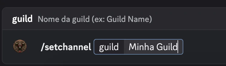 Example of the /setchannel guild My Guild command in Discord